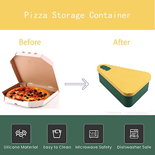 WIDELUCK Pizza Leftover Storage Container with 2 Pizza Trays,Reusable Pizza Slicone Storage Container,Silicone Hardness Shore A 70° Withstand Temperature in -40~200℃ (Yellow&green)