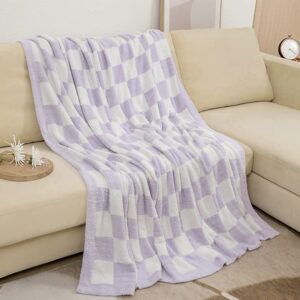 doowell checkered blanket throw soft knit blanket with checkerboard grid pattern for couch sofa bed camping travel gift (purple, 50"x60")