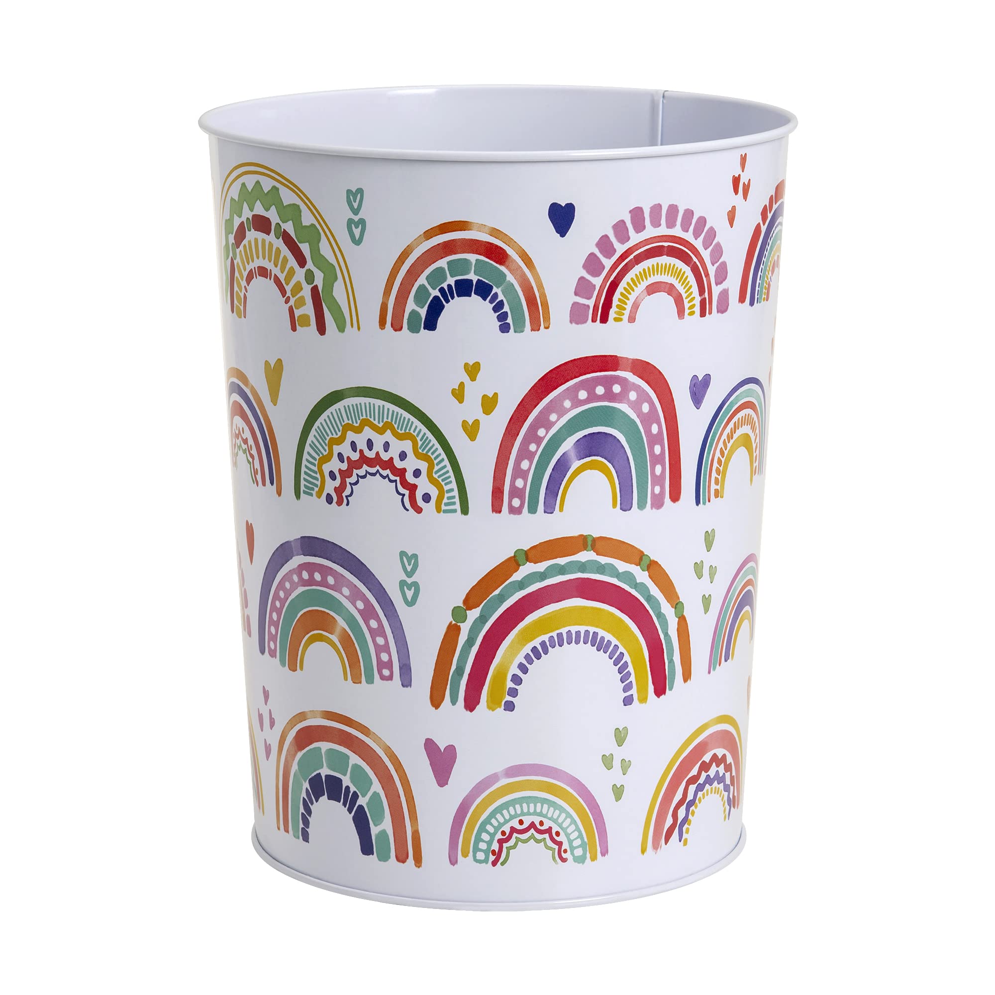 Allure Home Creation Rainbow Hearts Metal Wastebasket-Compact Size 7.70" x 7.70" x 9.40"-1.50 Gallons