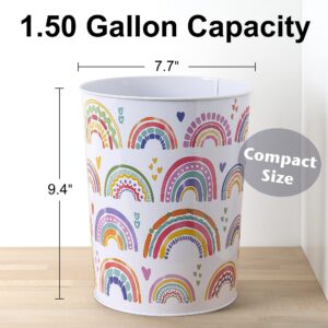 Allure Home Creation Rainbow Hearts Metal Wastebasket-Compact Size 7.70" x 7.70" x 9.40"-1.50 Gallons