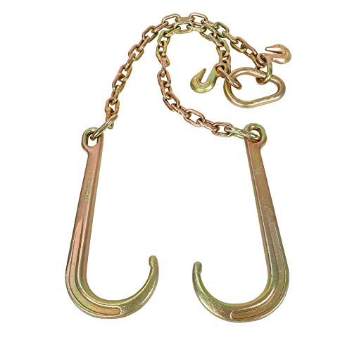 PPFFWK 5/16 Inch x 2Ft Towing Chain Bridle with 15" J Hooks and Grab Hooks | Bridle Transport Chain with 6,000LBS Safe Working Load,Grade 70 Chain V-Bridle