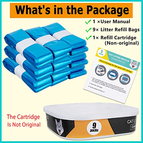 Cat Litter Refills Bag, 16 Ft Litter Refills Generic Compatible with Your Genie Litter Refill Cartridge, Included One Non-original Refill Cartridge, 9 Pack