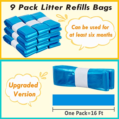 Cat Litter Refills Bag, 16 Ft Litter Refills Generic Compatible with Your Genie Litter Refill Cartridge, Included One Non-original Refill Cartridge, 9 Pack