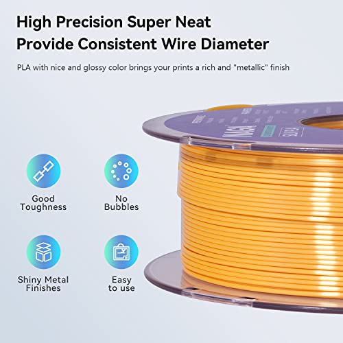 NAGA Shiny Silk PLA Filament, High Gloss Metal 3D Printer Filament, 1kg Spool(2.2lbs), Dimensional Accuracy +/- 0.02 mm, 1.75mm (Silk Gold)