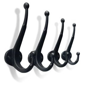 nach modern double prong wall hooks - heavy duty decorative black hooks for mudroom, coat & hat rack, towel racks for bathroom - wall mount cast iron hooks - 4 pack, 1.8x2.0x5.0 in, ke-nh-898