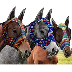 3 pieces horse fly mask with ears sun protection smooth and elasticity horse mask for horses (m)
