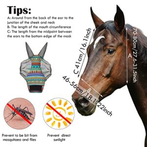 3 Pieces Horse Fly Mask with Ears Sun Protection Smooth and Elasticity Horse Mask for Horses (M)