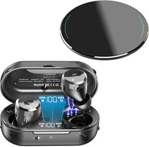 tozo t12 wireless earbuds bluetooth headphones premium fidelity sound quality wireless charging case black & tozo w1 wireless charger black