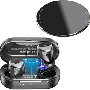 TOZO T12 Wireless Earbuds Bluetooth Headphones Premium Fidelity Sound Quality Wireless Charging Case Black & TOZO W1 Wireless Charger Black