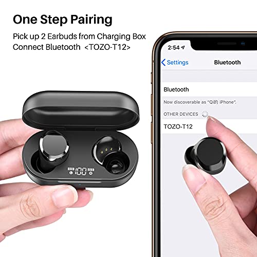 TOZO T12 Wireless Earbuds Bluetooth Headphones Premium Fidelity Sound Quality Wireless Charging Case Black & TOZO W1 Wireless Charger Black