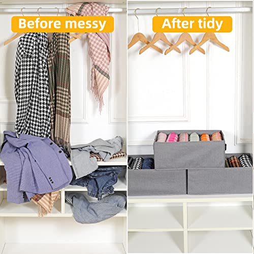 ORALSO 3Pack Jean Organizer for Closet, 6 Grid Clothing Storage Organizer, Foldable Clothing Closet Organizers and Storage, Drawer Organizer for Clothing Tshirt Jeans Pants, Grey