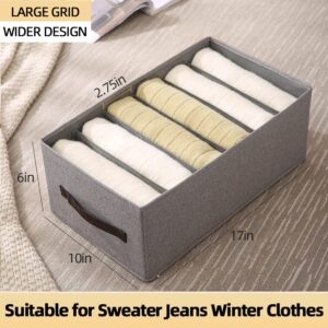 ORALSO 3Pack Jean Organizer for Closet, 6 Grid Clothing Storage Organizer, Foldable Clothing Closet Organizers and Storage, Drawer Organizer for Clothing Tshirt Jeans Pants, Grey