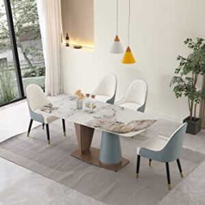 HomSof Pandora Color Sintered Stone Dining Table Set with 6 pcs Chairs, 7 Pieces, Green+White,7 Pieces