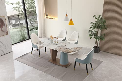 HomSof Pandora Color Sintered Stone Dining Table Set with 6 pcs Chairs, 7 Pieces, Green+White,7 Pieces