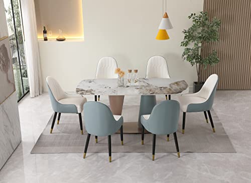 HomSof Pandora Color Sintered Stone Dining Table Set with 6 pcs Chairs, 7 Pieces, Green+White,7 Pieces