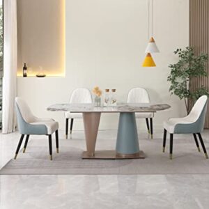 HomSof Pandora Color Sintered Stone Dining Table Set with 6 pcs Chairs, 7 Pieces, Green+White,7 Pieces