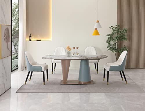 HomSof Pandora Color Sintered Stone Dining Table Set with 6 pcs Chairs, 7 Pieces, Green+White,7 Pieces