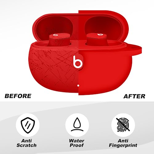MOLOVA Silicone Case Cover for 2021 New Beats Studio Buds, Anti-Lost Shockproof Protective Case Cover for Beats Studio Bud with Keychain Easy Carrying Replacement Case with Carabiner（Red）