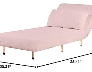 GIA Tri-Fold Convertible Sherpa Sofa Bed Chair with Removable Pillow and Legs, Set of 2, Pink