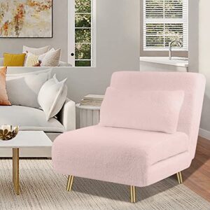 GIA Tri-Fold Convertible Sherpa Sofa Bed Chair with Removable Pillow and Legs, Set of 2, Pink