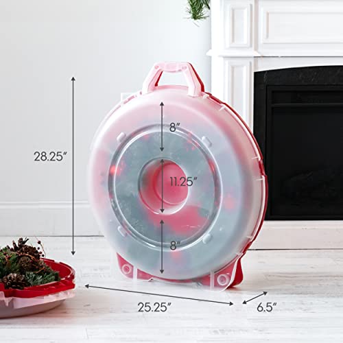 IRIS USA 24" Wreath Storage Container, Clear/Red