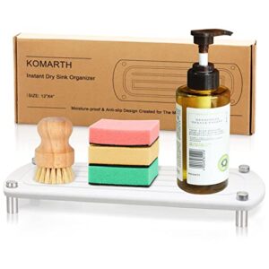 komarth instant dry sink organizer-sink caddy, diatomaceous pedestal, dries instantly and prevents moisture buildup, good choice for kitchen soap tray, sponge holder and nice vanity trays for bathroom
