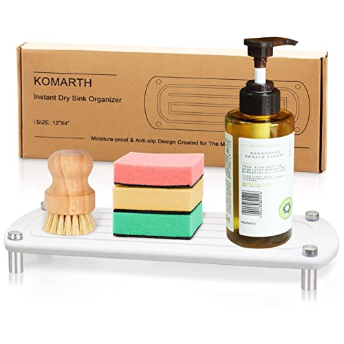 KOMARTH Instant Dry Sink Organizer-Sink Caddy, Diatomaceous Pedestal, Dries Instantly and Prevents Moisture Buildup, Good Choice for Kitchen Soap Tray, Sponge holder and Nice Vanity Trays for Bathroom