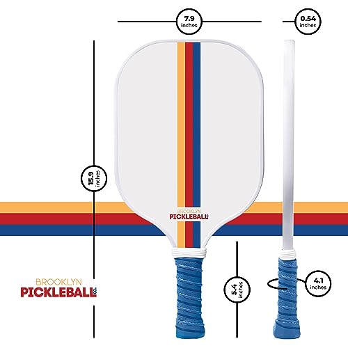 Brooklyn Pickleball Co. White Pickle Ball Paddle | Carbon Fiber | Honeycomb Core | Ribbed Non-Slip Cushion Grip | Single Racket | Pickle-Ball Paddles