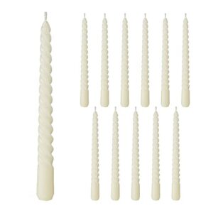 12 piece creamy white twist taper candles, 2 boxed sets of 6, 4 hours burn time, paraffin wax, 7.75 inches