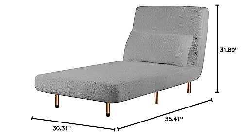 GIA Tri-Fold Convertible Sherpa Sofa Bed Chair with Removable Pillow and Legs, Set of 1, Gray