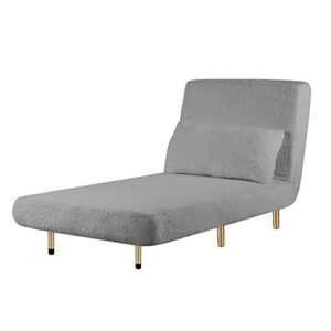 GIA Tri-Fold Convertible Sherpa Sofa Bed Chair with Removable Pillow and Legs, Set of 1, Gray