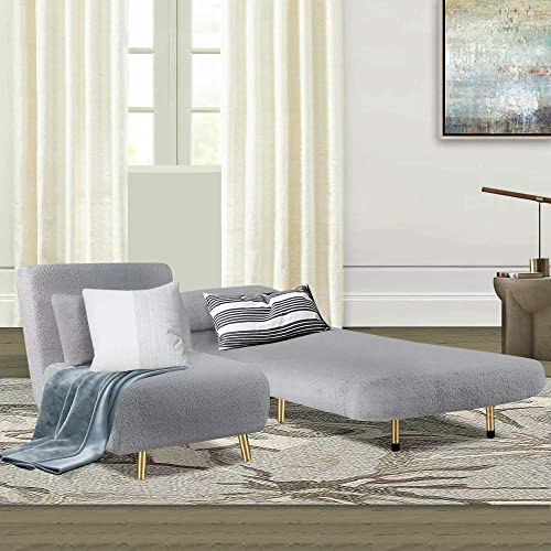 GIA Tri-Fold Convertible Sherpa Sofa Bed Chair with Removable Pillow and Legs, Set of 1, Gray