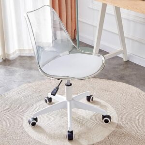 ebullient acrylic clear desk chair modern home office ghost chairs with wheels cute armless rolling vanity plastic chair with adjustable height (clear)