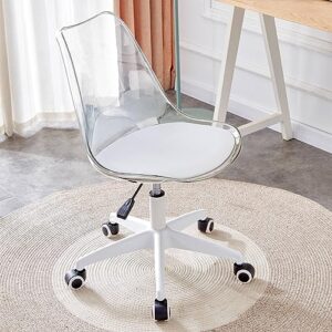 Ebullient Acrylic Clear Desk Chair Modern Home Office Ghost Chairs with Wheels Cute Armless Rolling Vanity Plastic Chair with Adjustable Height (Clear)