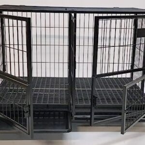 Heavy Duty Dog Crate Dog Cage Pet Kennel with Tray Two Divider Panels Self Locking Latches Stackable Double Door Top Door Indestructible Sturdy Plastic Floor Grid Dog Crates for Medium and Large Dogs