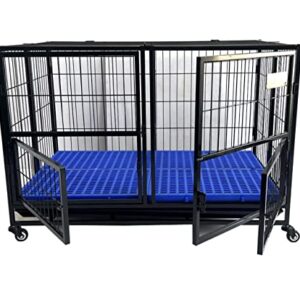 Heavy Duty Dog Crate Dog Cage Pet Kennel with Tray Two Divider Panels Self Locking Latches Stackable Double Door Top Door Indestructible Sturdy Plastic Floor Grid Dog Crates for Medium and Large Dogs