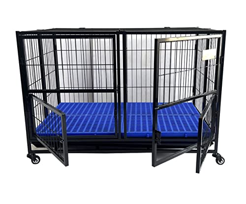 Heavy Duty Dog Crate Dog Cage Pet Kennel with Tray Two Divider Panels Self Locking Latches Stackable Double Door Top Door Indestructible Sturdy Plastic Floor Grid Dog Crates for Medium and Large Dogs