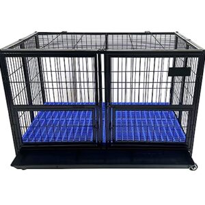 Heavy Duty Dog Crate Dog Cage Pet Kennel with Tray Two Divider Panels Self Locking Latches Stackable Double Door Top Door Indestructible Sturdy Plastic Floor Grid Dog Crates for Medium and Large Dogs