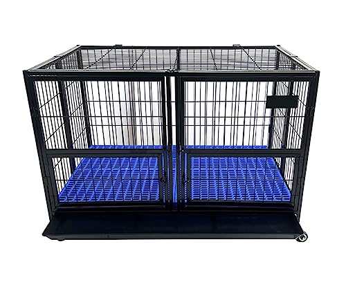 Heavy Duty Dog Crate Dog Cage Pet Kennel with Tray Two Divider Panels Self Locking Latches Stackable Double Door Top Door Indestructible Sturdy Plastic Floor Grid Dog Crates for Medium and Large Dogs