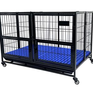 Heavy Duty Dog Crate Dog Cage Pet Kennel with Tray Two Divider Panels Self Locking Latches Stackable Double Door Top Door Indestructible Sturdy Plastic Floor Grid Dog Crates for Medium and Large Dogs