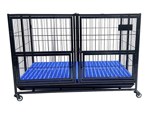 Heavy Duty Dog Crate Dog Cage Pet Kennel with Tray Two Divider Panels Self Locking Latches Stackable Double Door Top Door Indestructible Sturdy Plastic Floor Grid Dog Crates for Medium and Large Dogs