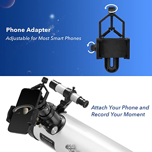 HSL Newtonian Telescope for Beginners,76mm Aperture 700mm Focal Length-Reflector Reflector Telescopes for Adults Kids Astronomy,Come with 3 Eyepieces,5X Barlow Lens,Moon Filter and Smartphone Adapter