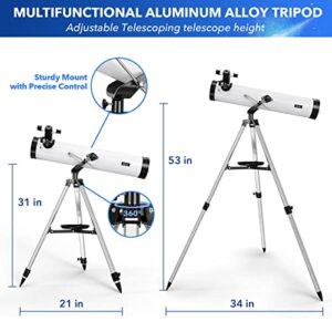 HSL Newtonian Telescope for Beginners,76mm Aperture 700mm Focal Length-Reflector Reflector Telescopes for Adults Kids Astronomy,Come with 3 Eyepieces,5X Barlow Lens,Moon Filter and Smartphone Adapter