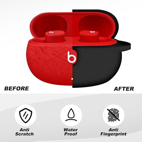 MOLOVA Silicone Case for 2021 New Beats Studio Buds, Anti-Lost Shockproof Protective Cover with Keychain Easy Carrying Replacement Case with Carabiner（Black）