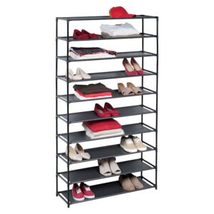 50-pair fabric shelf standing shoe rack, black