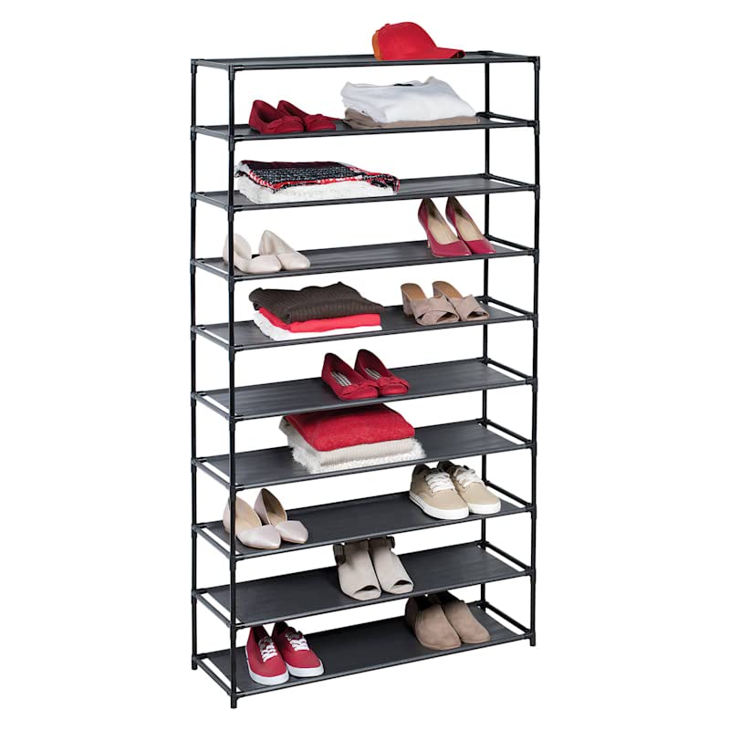 50-Pair Fabric Shelf Standing Shoe Rack, Black