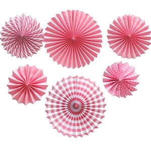 ruidee 6 pcs paper fan decorations ,hanging paper fans decorations with colorful paper fans,rainbow hanging paper fans for party decorations festival carnival birthday party (pink)