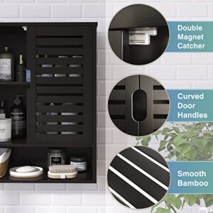 SMIBUY Bathroom Cabinet Wall Mounted, Bamboo Over-The-Toilet Storage Organizer, Space Saver Medicine Cabinet with 2 Door and Adjustable Shelves (Black)