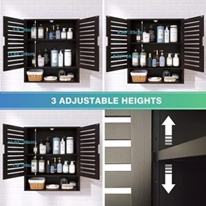 SMIBUY Bathroom Cabinet Wall Mounted, Bamboo Over-The-Toilet Storage Organizer, Space Saver Medicine Cabinet with 2 Door and Adjustable Shelves (Black)