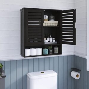 SMIBUY Bathroom Cabinet Wall Mounted, Bamboo Over-The-Toilet Storage Organizer, Space Saver Medicine Cabinet with 2 Door and Adjustable Shelves (Black)